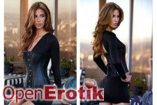 Satin und Leder Korsett - Schwarz - XL