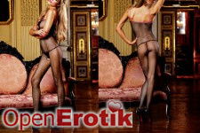 Schwarz-pinkfarbener Netz-Bodystocking - One Size