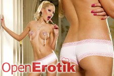 Wei&szlig;e Bodyshorts mit rosafarbenen Spitzenr&auml;ndern - S