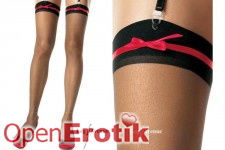 Halterlose Feinstrümpfe mit Schleife - Schwarz/Rot