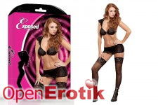 Cap Sleeve Top, Skirt and G-String Set Black - S/M